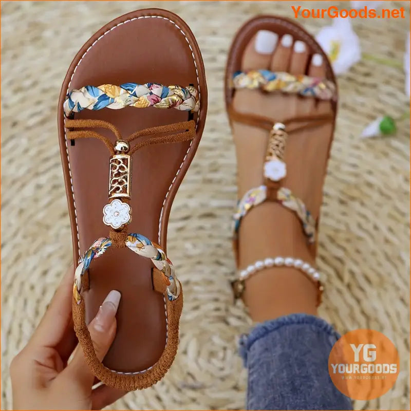 Womens Braided Elastic Strap SlipOn Beach Sandals - YourGoods Online Shop