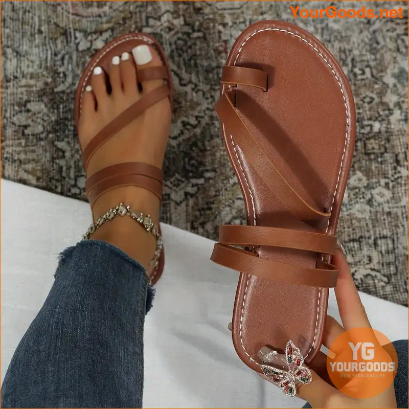 Womens Braided Strap Flat Toe Loop Sandals - YourGoods Online Shop