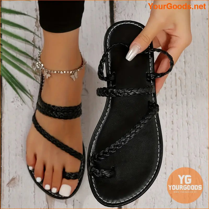 Womens Braided Strap Flat Toe Loop Sandals - YourGoods Online Shop