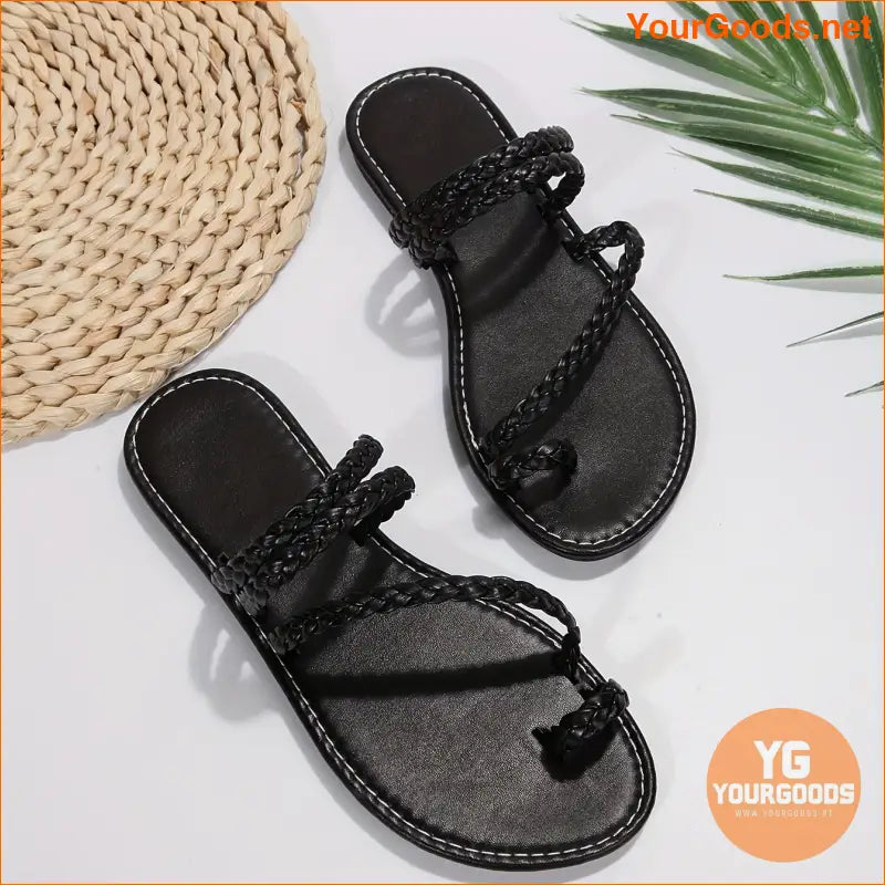 Womens Braided Strap Flat Toe Loop Sandals - YourGoods Online Shop