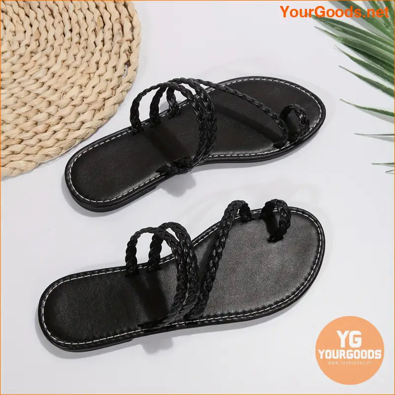 Womens Braided Strap Flat Toe Loop Sandals - YourGoods Online Shop