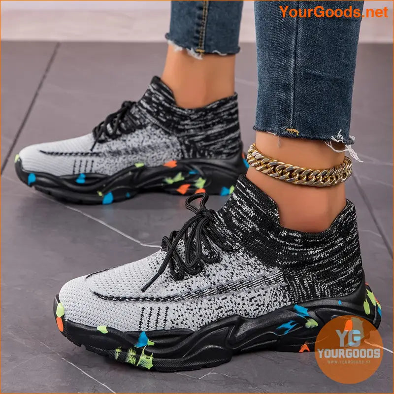 Women's Breathable Flying Woven Sneakers, Fashion Lace Up Outdoor Shoes, Comfortable Low Top Running Shoes - YourGoods Online Shop