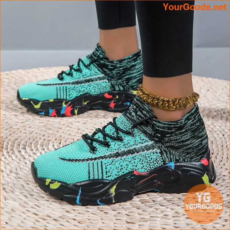 Women's Breathable Flying Woven Sneakers, Fashion Lace Up Outdoor Shoes, Comfortable Low Top Running Shoes - YourGoods Online Shop