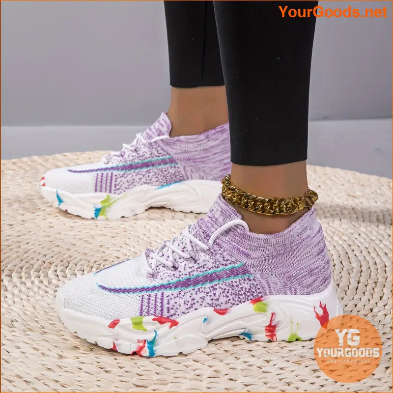 Women's Breathable Flying Woven Sneakers, Fashion Lace Up Outdoor Shoes, Comfortable Low Top Running Shoes - YourGoods Online Shop