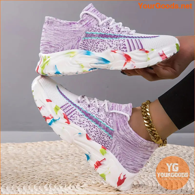 Women's Breathable Flying Woven Sneakers, Fashion Lace Up Outdoor Shoes, Comfortable Low Top Running Shoes - YourGoods Online Shop