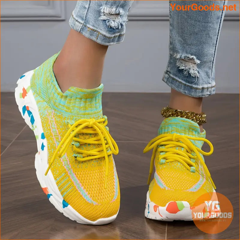 Women's Breathable Flying Woven Sneakers, Fashion Lace Up Outdoor Shoes, Comfortable Low Top Running Shoes - YourGoods Online Shop