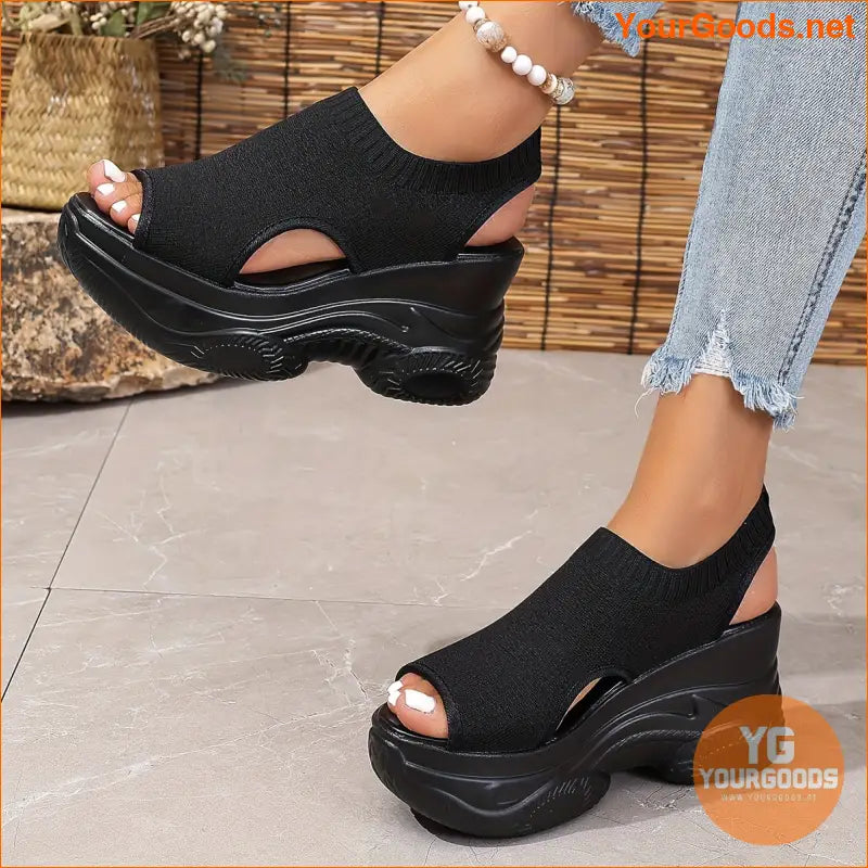 Womens Breathable Knit Wedge Heels Comfy Ankle Strap - YourGoods Online Shop