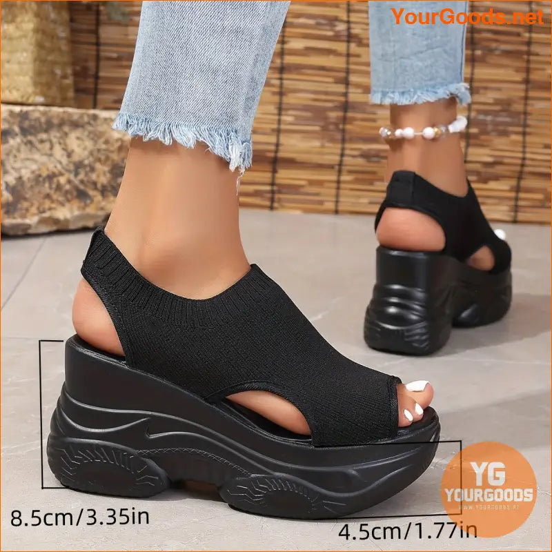 Womens Breathable Knit Wedge Heels Comfy Ankle Strap - YourGoods Online Shop