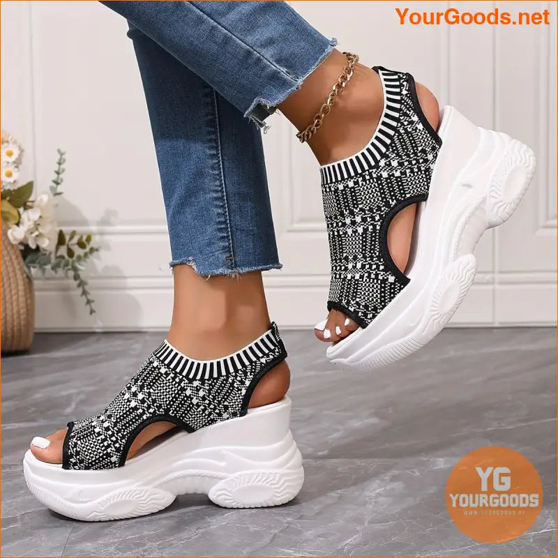 Womens Breathable Knit Wedge Heels Comfy Ankle Strap - YourGoods Online Shop