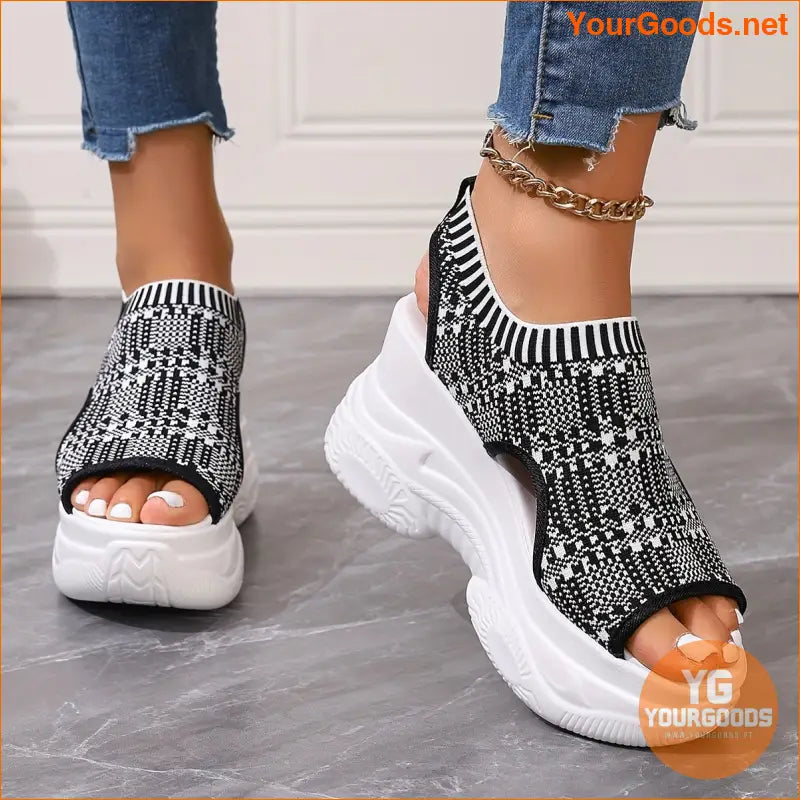 Womens Breathable Knit Wedge Heels Comfy Ankle Strap - YourGoods Online Shop