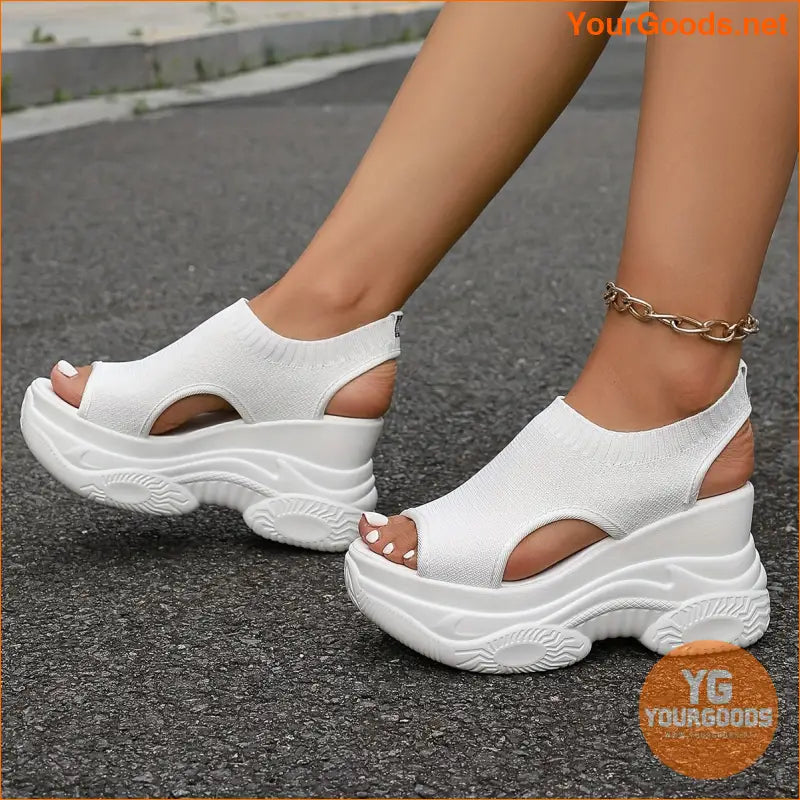 Womens Breathable Knit Wedge Heels Comfy Ankle Strap - YourGoods Online Shop