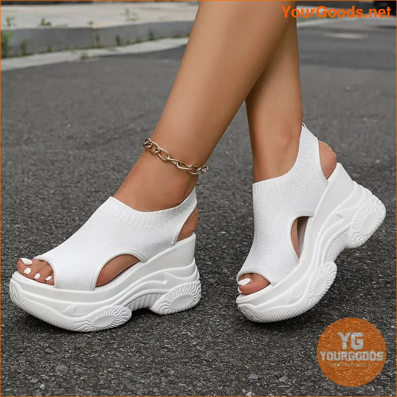 Womens Breathable Knit Wedge Heels Comfy Ankle Strap - YourGoods Online Shop