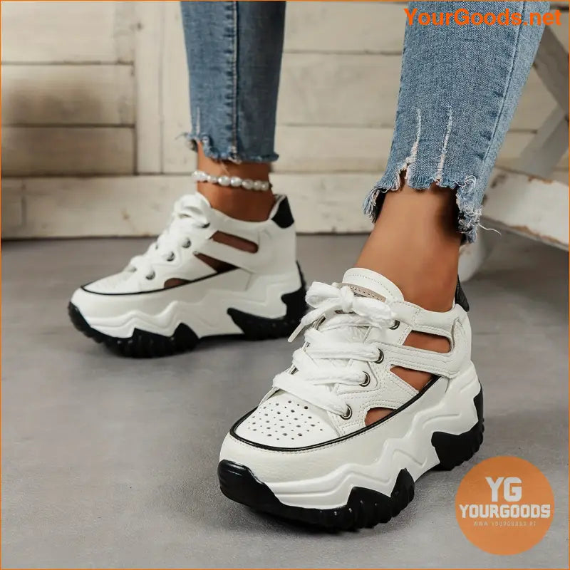 Womens Breathable LaceUp Cutout Wedge Sandals - YourGoods Online Shop