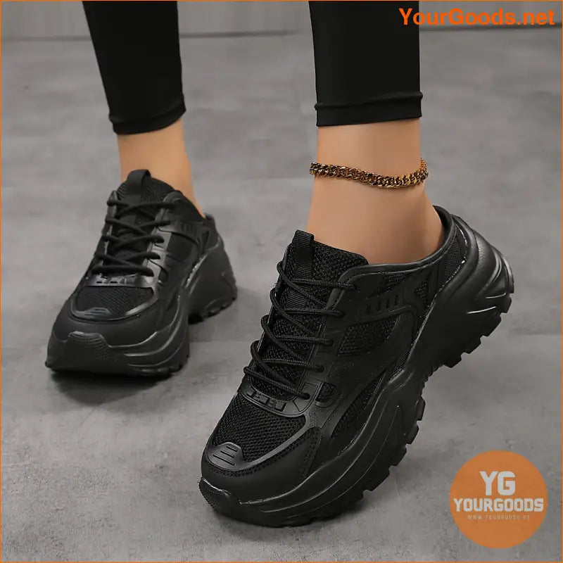 Women's Breathable Mesh Mule Sneakers, Casual Lace Up Outdoor Shoes, Women's Comfortable Shoes - YourGoods Online Shop