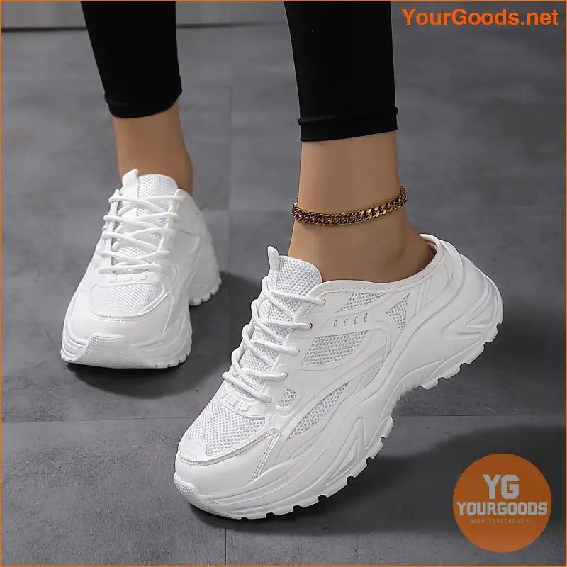 Women's Breathable Mesh Mule Sneakers, Casual Lace Up Outdoor Shoes, Women's Comfortable Shoes - YourGoods Online Shop