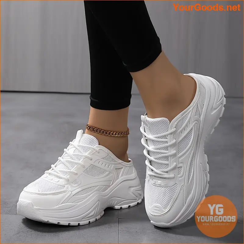 Women's Breathable Mesh Mule Sneakers, Casual Lace Up Outdoor Shoes, Women's Comfortable Shoes - YourGoods Online Shop