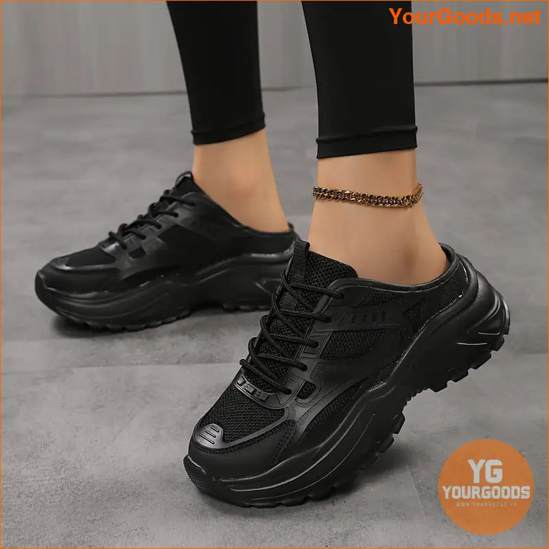 Women's Breathable Mesh Mule Sneakers, Casual Lace Up Outdoor Shoes, Women's Comfortable Shoes - YourGoods Online Shop