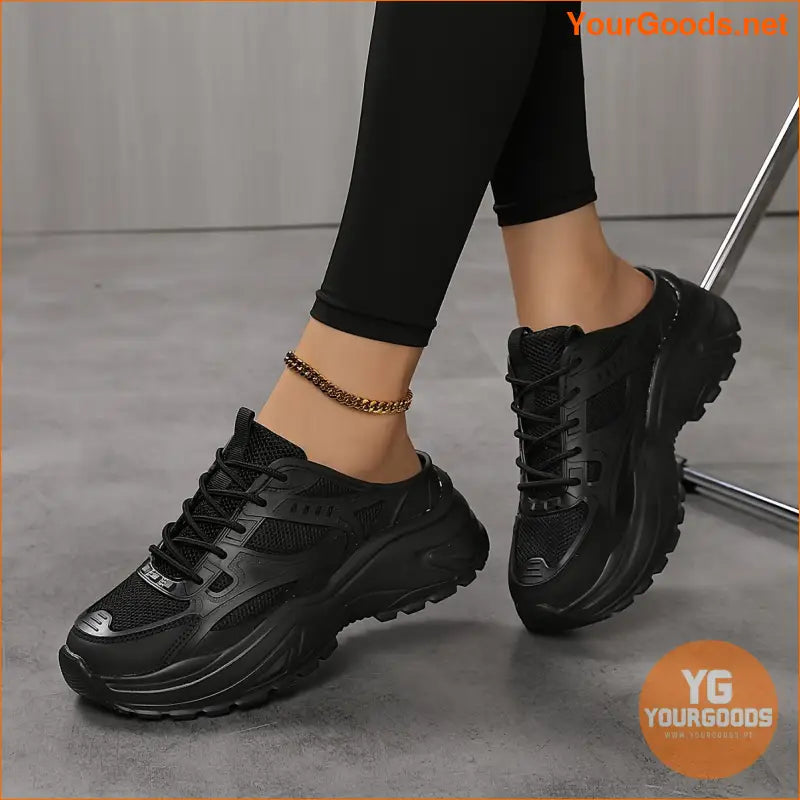 Women's Breathable Mesh Mule Sneakers, Casual Lace Up Outdoor Shoes, Women's Comfortable Shoes - YourGoods Online Shop