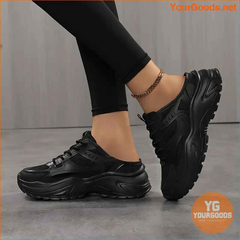 Women's Breathable Mesh Mule Sneakers, Casual Lace Up Outdoor Shoes, Women's Comfortable Shoes - YourGoods Online Shop