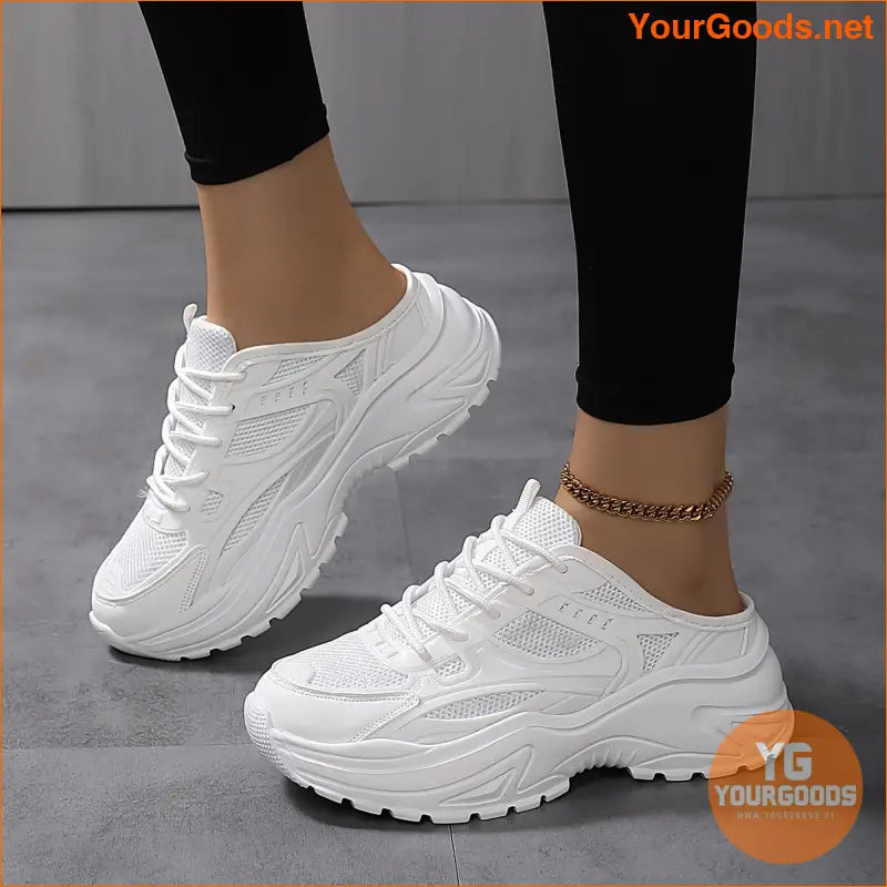 Women's Breathable Mesh Mule Sneakers, Casual Lace Up Outdoor Shoes, Women's Comfortable Shoes - YourGoods Online Shop