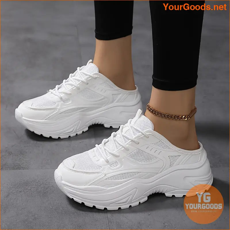 Women's Breathable Mesh Mule Sneakers, Casual Lace Up Outdoor Shoes, Women's Comfortable Shoes - YourGoods Online Shop