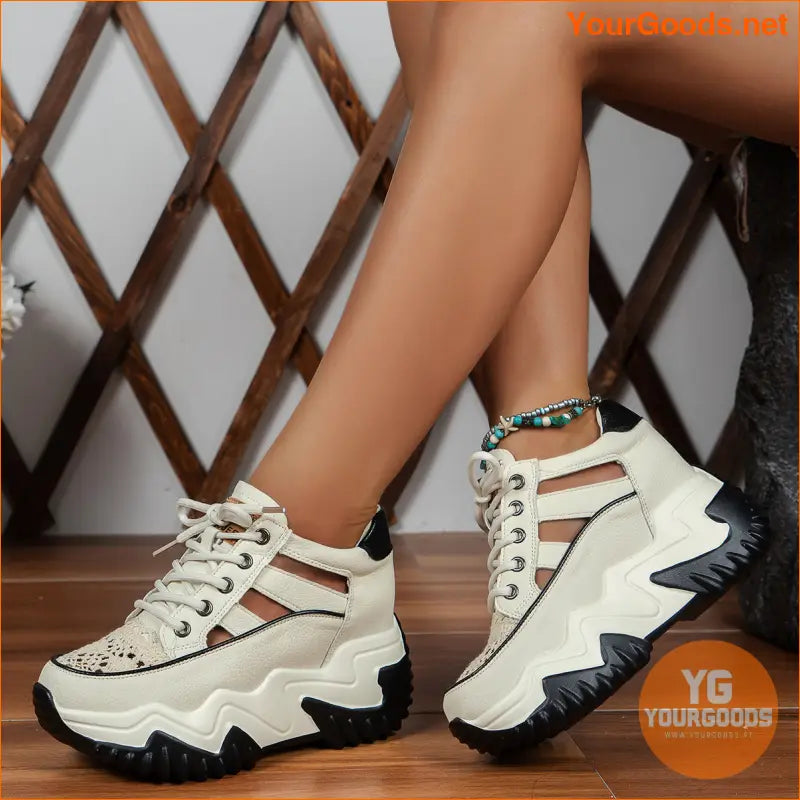 Womens Breathable Mesh Sneakers Comfy LaceUp Platform - YourGoods Online Shop