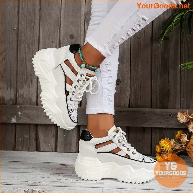 Womens Breathable Mesh Sneakers Comfy LaceUp Platform - YourGoods Online Shop