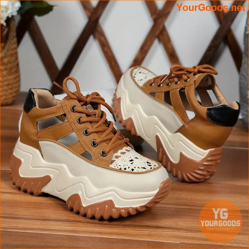 Womens Breathable Mesh Sneakers Comfy LaceUp Platform - YourGoods Online Shop