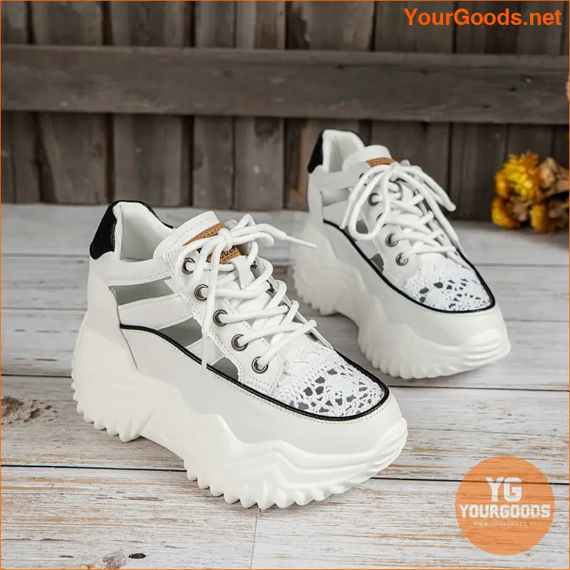 Womens Breathable Mesh Sneakers Comfy LaceUp Platform - YourGoods Online Shop