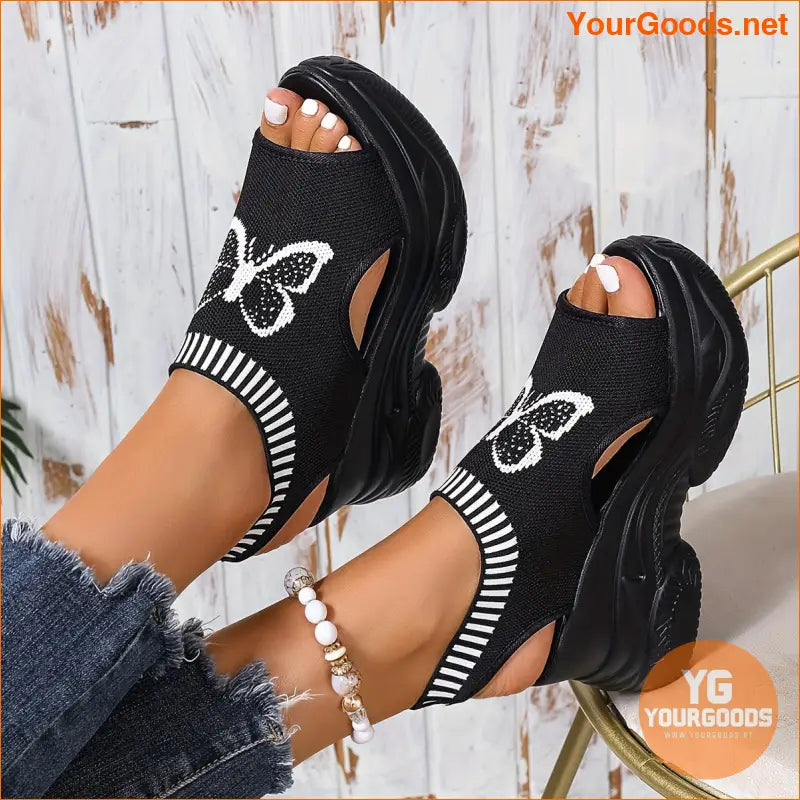 Womens Butterfly Wedge Heeled Comfortable SlipOn Sandals - YourGoods Online Shop