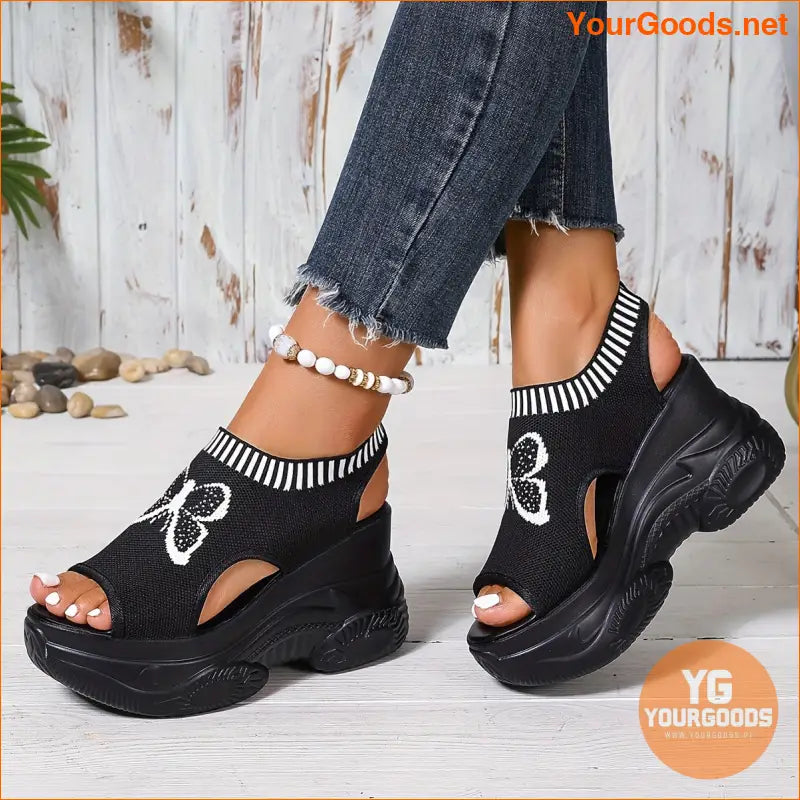 Womens Butterfly Wedge Heeled Comfortable SlipOn Sandals - YourGoods Online Shop