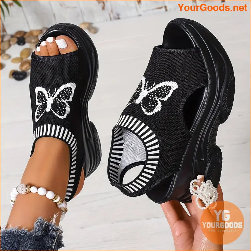 Womens Butterfly Wedge Heeled Comfortable SlipOn Sandals - YourGoods Online Shop