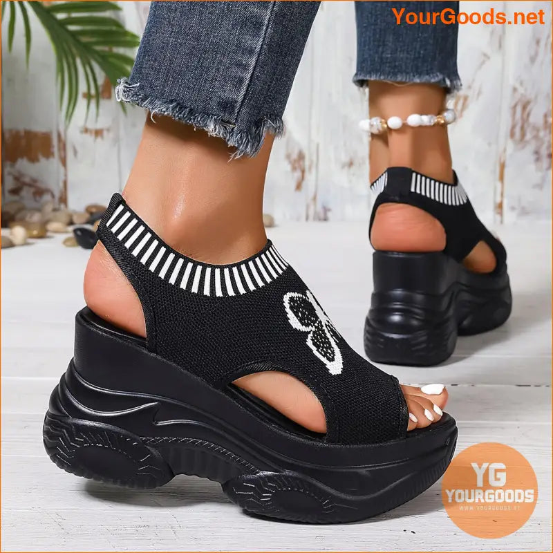 Womens Butterfly Wedge Heeled Comfortable SlipOn Sandals - YourGoods Online Shop