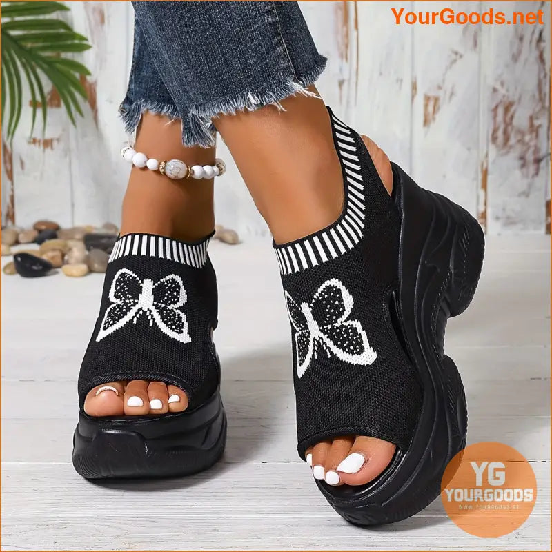 Womens Butterfly Wedge Heeled Comfortable SlipOn Sandals - YourGoods Online Shop