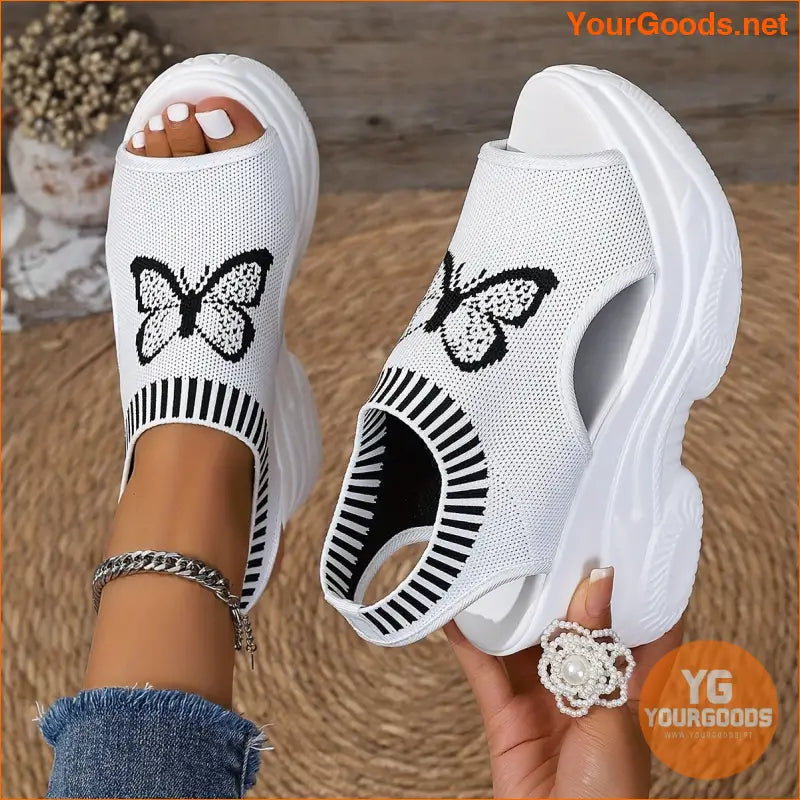 Womens Butterfly Wedge Heeled Comfortable SlipOn Sandals - YourGoods Online Shop