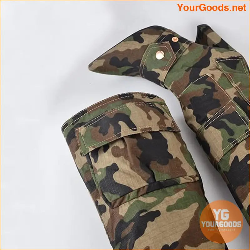 Womens Camo SlipOn High Knee Boots with Buckle Decor - YourGoods Online Shop