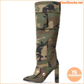 Womens Camo SlipOn High Knee Boots with Buckle Decor - YourGoods Online Shop