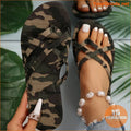 Womens Camouflage Crisscross Strap Beach Flip Flops - YourGoods Online Shop