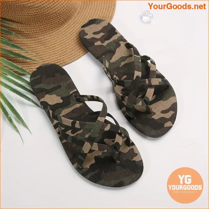 Womens Camouflage Crisscross Strap Beach Flip Flops - YourGoods Online Shop