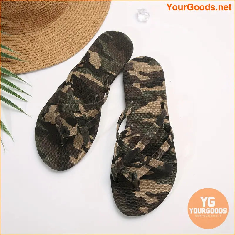 Womens Camouflage Crisscross Strap Beach Flip Flops - YourGoods Online Shop