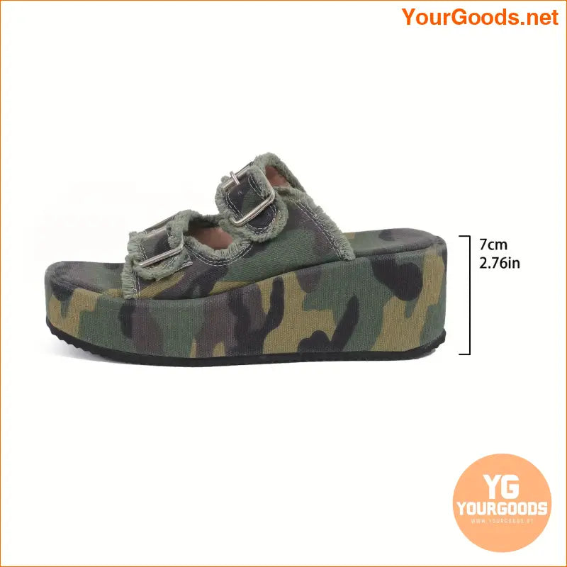 Womens Camouflage Denim Wedge Sandals with Buckle - YourGoods Online Shop