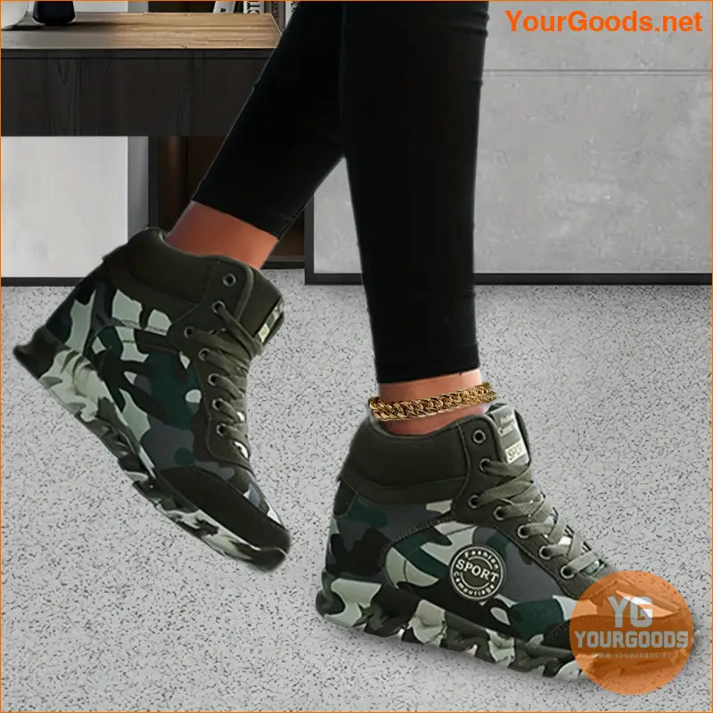 Women's Camouflage Pattern Sneakers, Casual Lace Up Outdoor Shoes, Comfortable High Top Shoes - YourGoods Online Shop