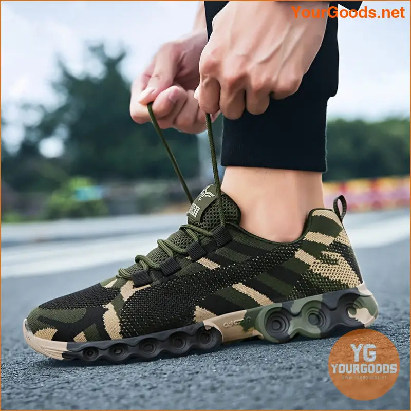 Women's Camouflage Print Sneakers, Breathable Flying Woven Outdoor Shoes, Comfortable Low Top Sport Shoes - YourGoods Online Shop