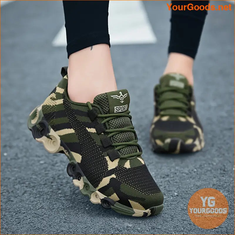 Women's Camouflage Print Sneakers, Breathable Flying Woven Outdoor Shoes, Comfortable Low Top Sport Shoes - YourGoods Online Shop