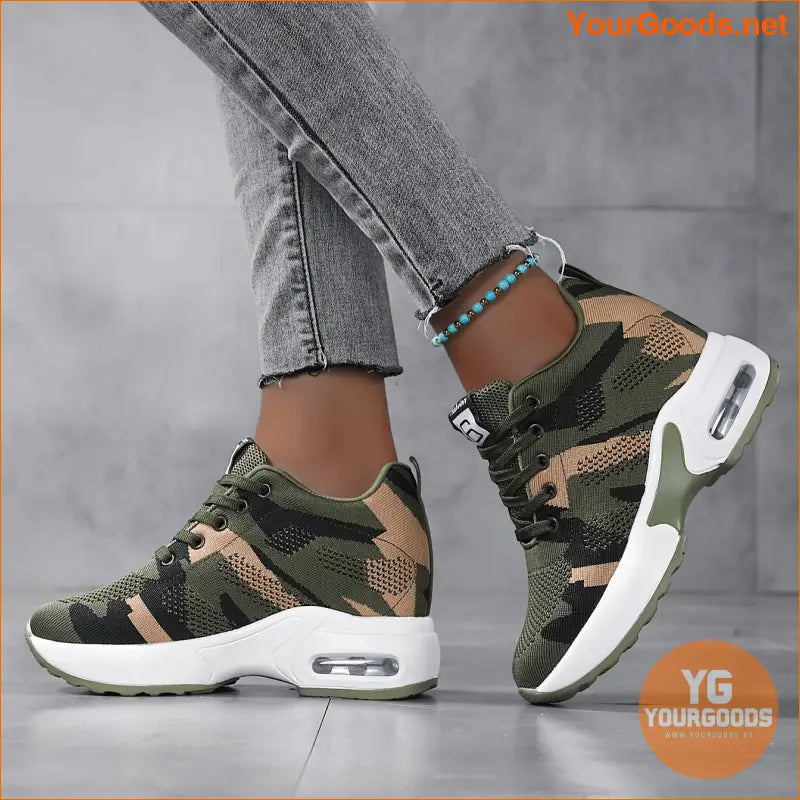 Women's Camouflage Sneakers, Fashion Height Increasing Air Cushion Sports Shoes, Comfy Breathable Walking Shoes - YourGoods Online Shop