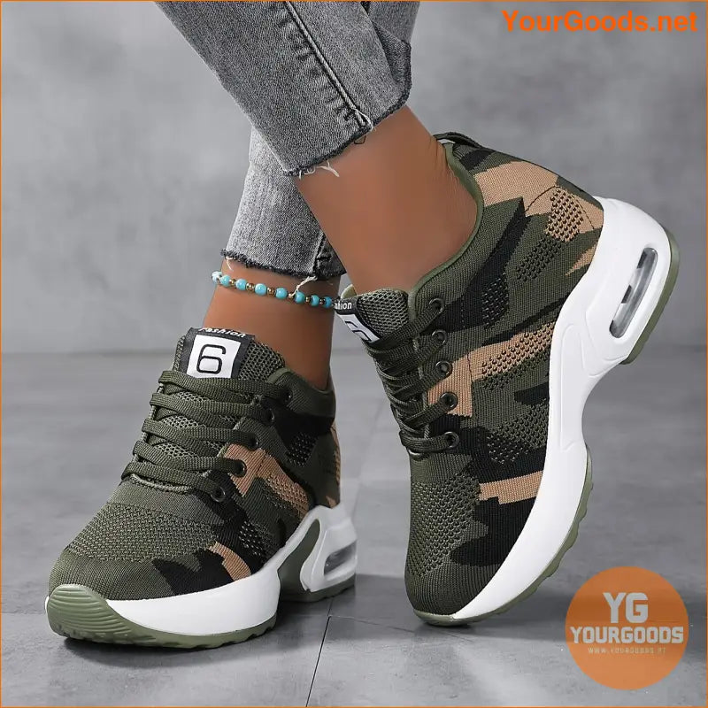 Women's Camouflage Sneakers, Fashion Height Increasing Air Cushion Sports Shoes, Comfy Breathable Walking Shoes - YourGoods Online Shop