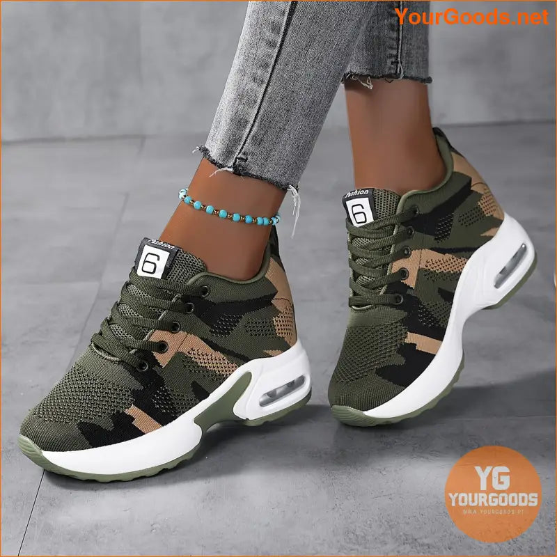 Women's Camouflage Sneakers, Fashion Height Increasing Air Cushion Sports Shoes, Comfy Breathable Walking Shoes - YourGoods Online Shop