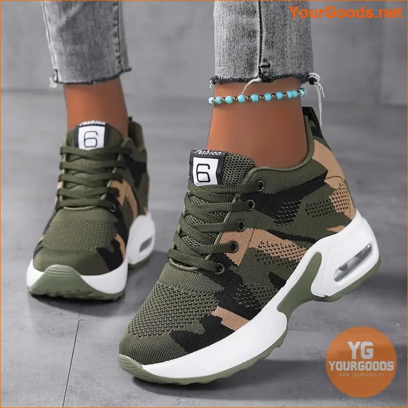 Women's Camouflage Sneakers, Fashion Height Increasing Air Cushion Sports Shoes, Comfy Breathable Walking Shoes - YourGoods Online Shop