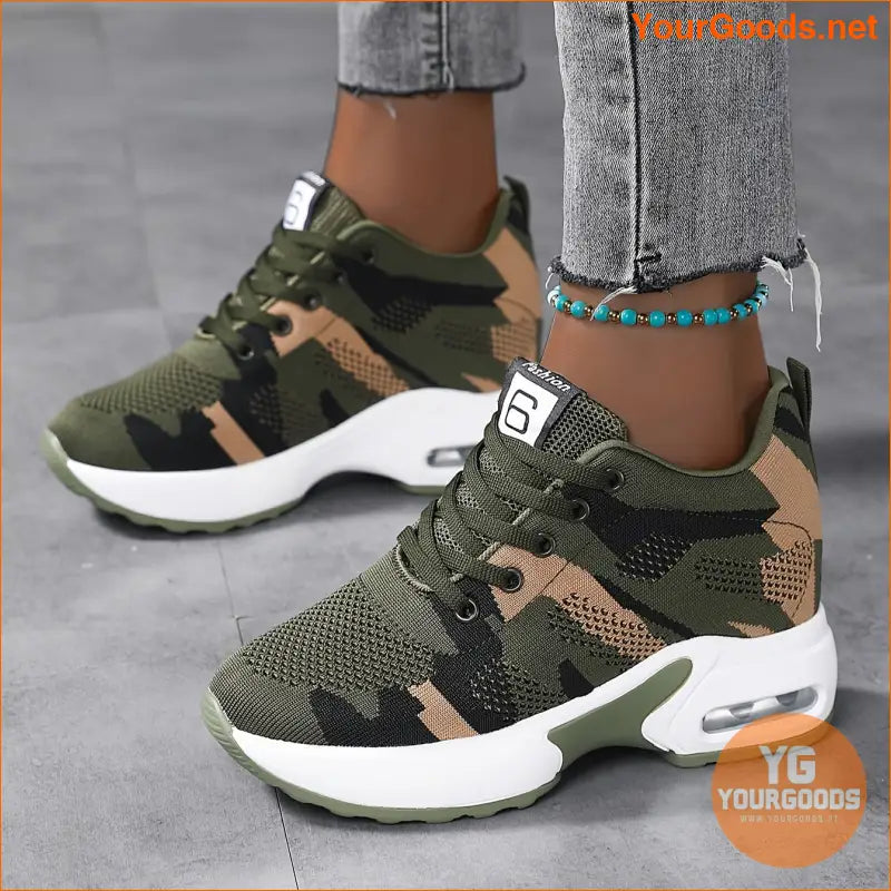 Women's Camouflage Sneakers, Fashion Height Increasing Air Cushion Sports Shoes, Comfy Breathable Walking Shoes - YourGoods Online Shop