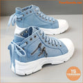 Women's Canvas Platform Sneakers, Zip Detail Lace Up High Top Shoes, Casual All-Match Sports Shoes - YourGoods Online Shop